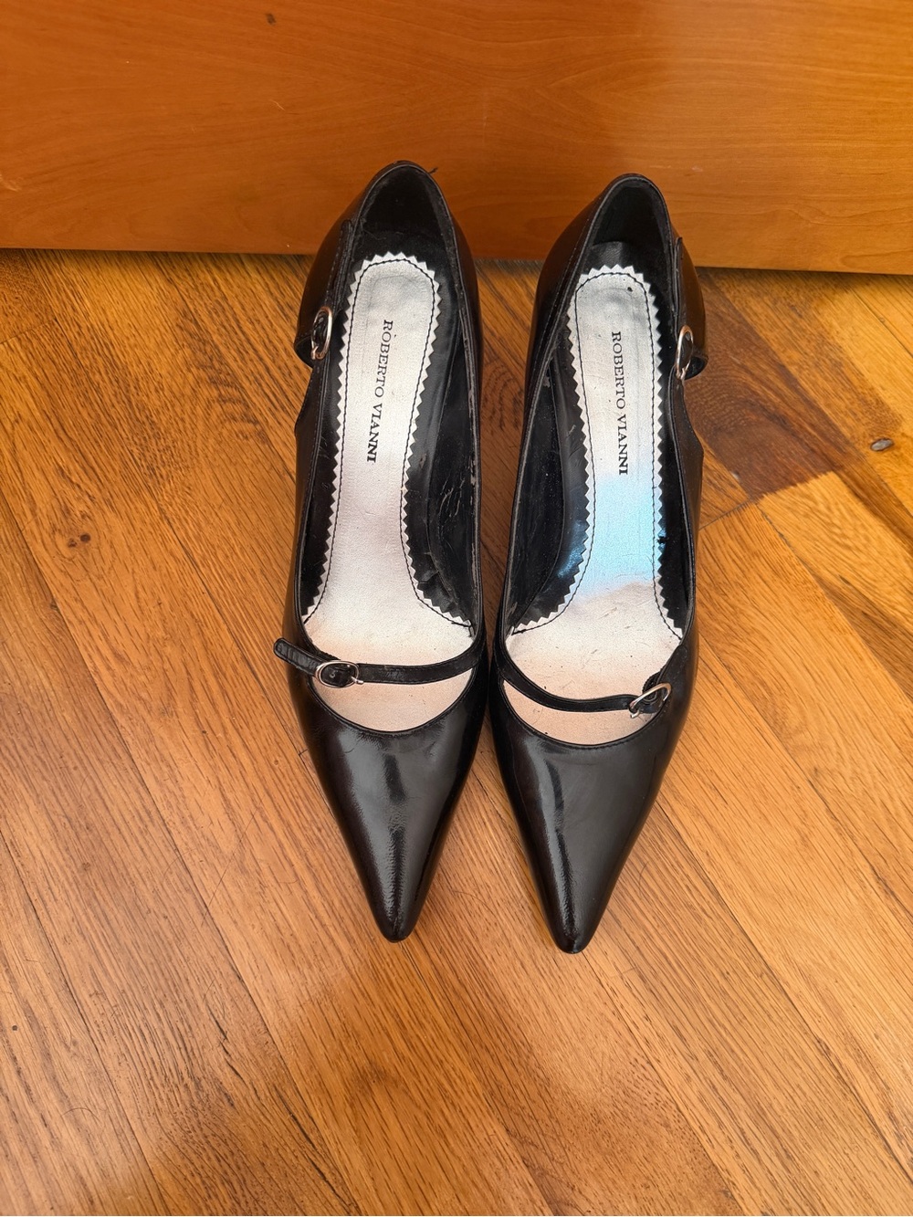 Roberto Vianni Black Patent Pointed Mary Jane Heels